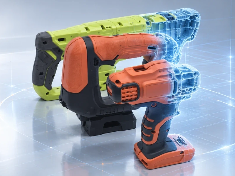 Unbranded tool housings showing grip, protection and joining relationships in an engineering setting.