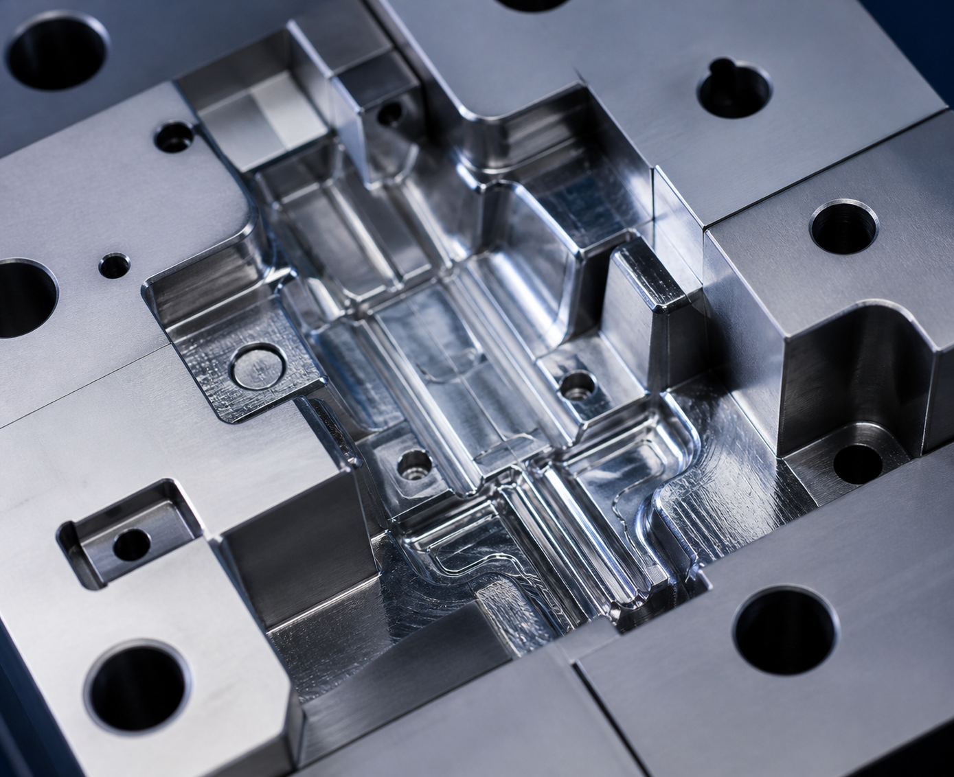 Close view of machined tooling geometry.