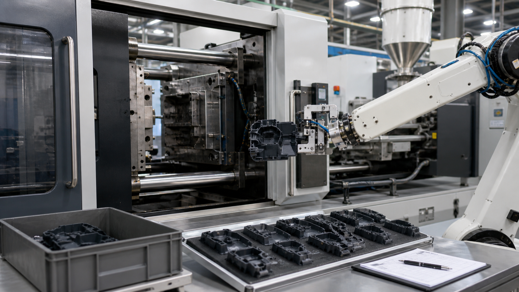 Illustrative operator at a molding production station.