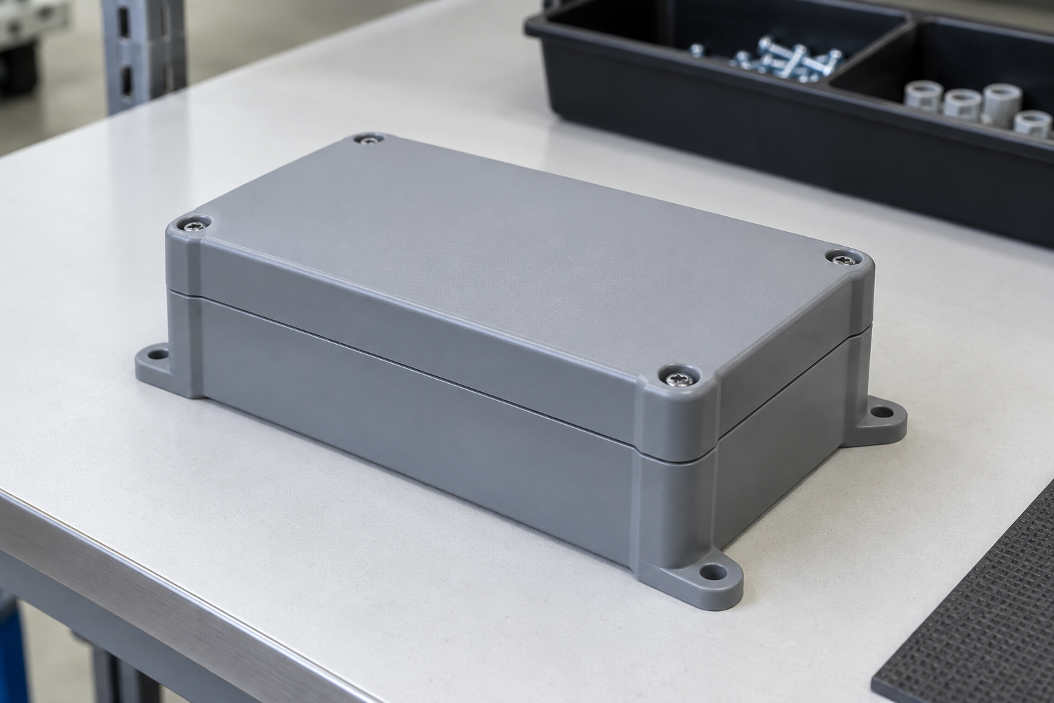 Illustrative assembled plastic enclosure.